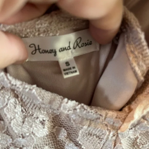 Honey & Rosie Beige Sparkle Lace Mini Dress with zip up cut out back ITEM L-1 - Picture 5 of 7